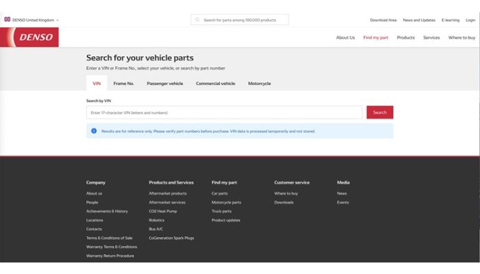 DENSO Aftermarket Europe introduces VIN search to online catalogue